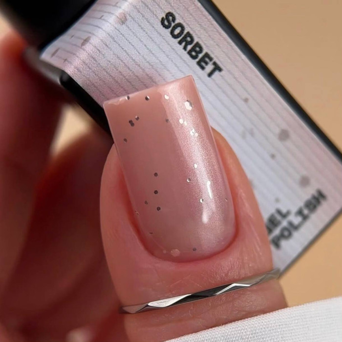 BIBLIOTEKA Cat eye #20 Sorbet гель-лак кошка пудровый розовый с серебряными хлопьями 10ml