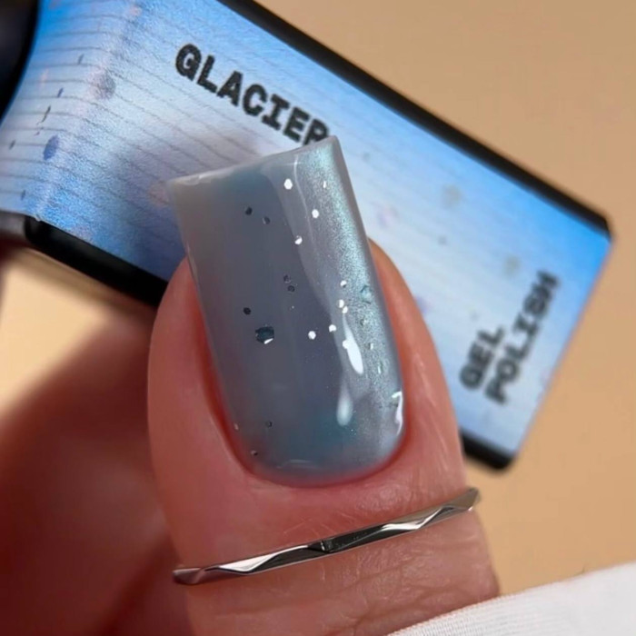 BIBLIOTEKA Cat eye #24 Glacier гель-лак кошка холодный голубой с серебряными хлопьями 10ml