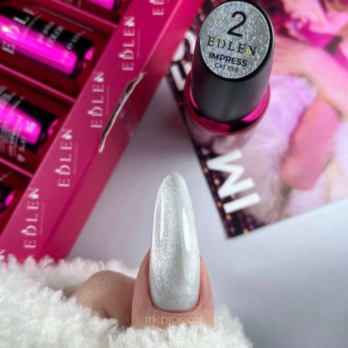 Edlen Impress Cat Eye #02 Гель-лак кішка платина 9ml