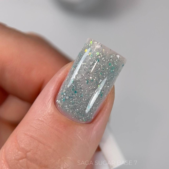Saga Sugar Base #7 База светоотражающая аквамарин с крошкой 10ml