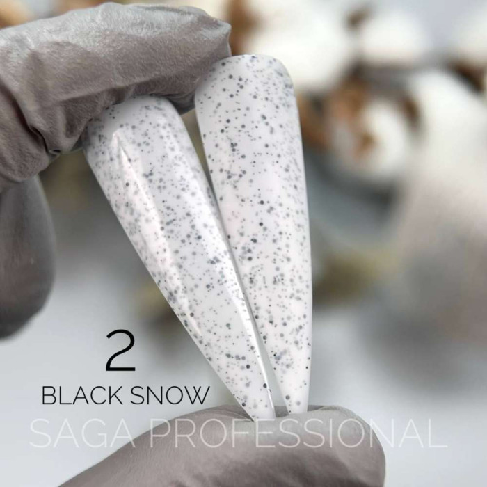 Saga Black Snow #02 Гель-лак цветной с черными крошками 9ml