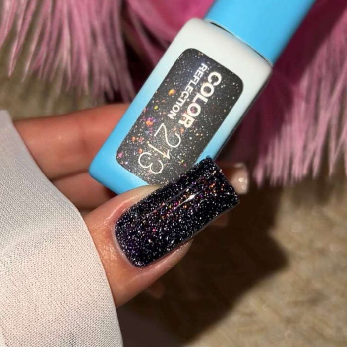 Luna Color #213 Reflection Гель-лак світловідбиваючий чорний з кольоровими блискітками 8ml