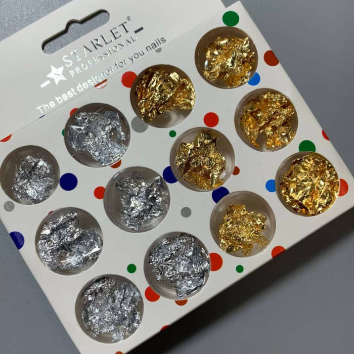 Жатая фольга в наборе золото-серебро 12 шт.