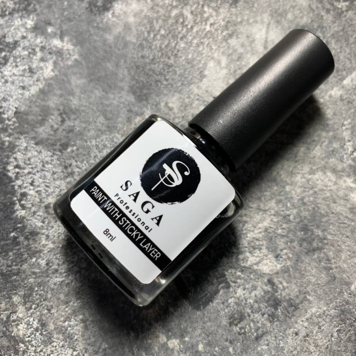 Saga Stamping Paint Лак-краска для стемпинга Черная с липким слоем 8ml