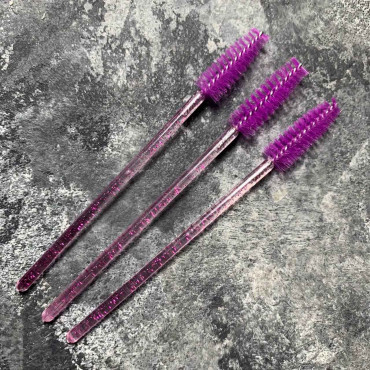 Щітки для брів нейлон (ручка прозора фіолетові) 50шт