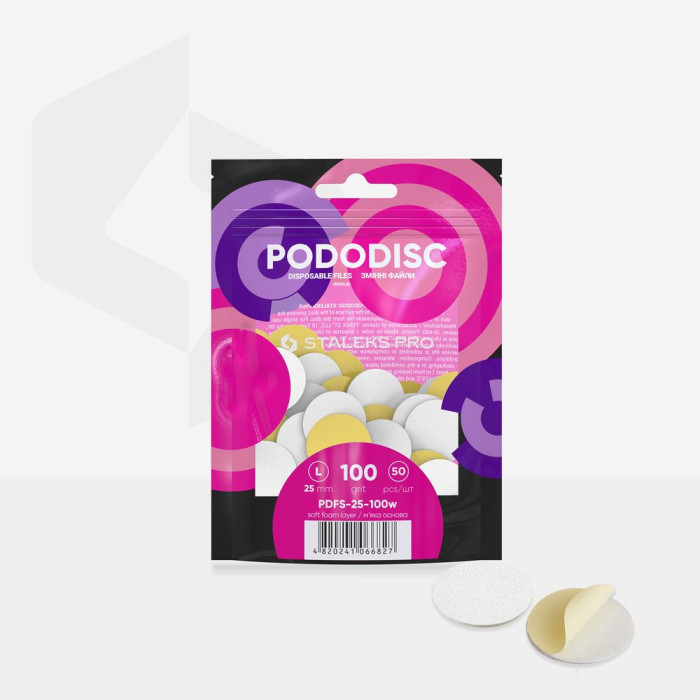 Staleks Pododisc L Змінні файли Білі на м'якій основі для педикюрного диска 25mm 100 грит 50шт
